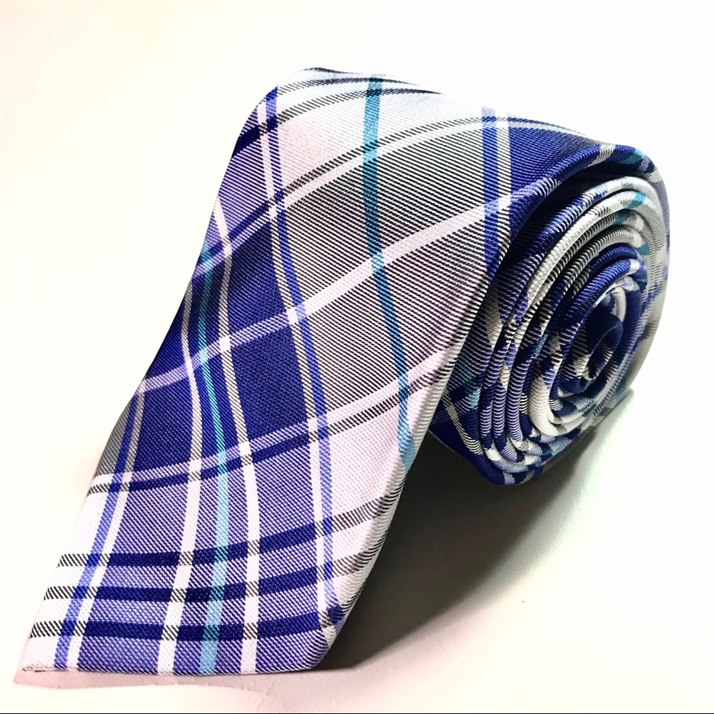 EXPRESS silk black and blue plaid tie